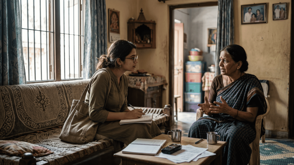 Editorial visual representing field research and consumer interviews in Tier-2 Indian markets.